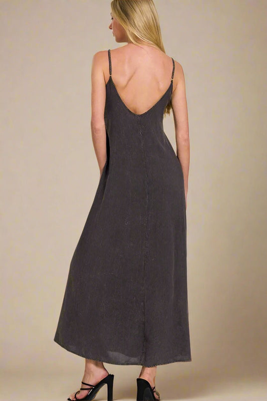 Zenana - Washed Black Strappy Maxi Dress