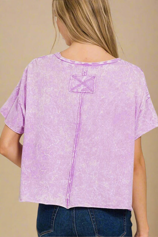 Zenana - Washed Lilac Oversized Cropped Tee