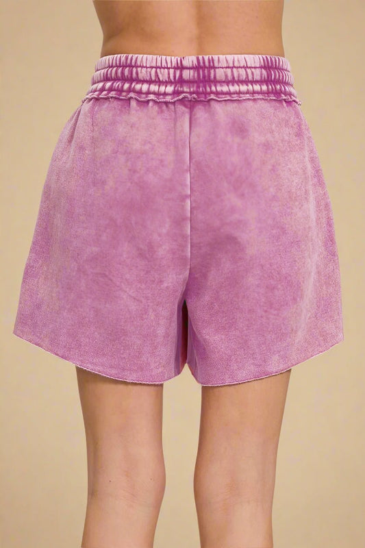 Zenana - Washed Magenta Raw Hem Shorts