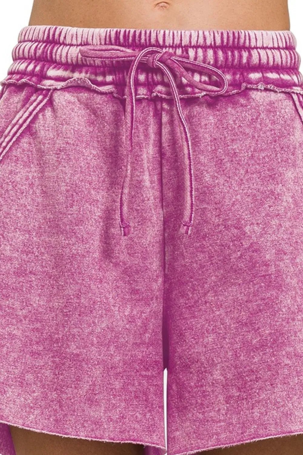 Zenana - Washed Magenta Raw Hem Shorts