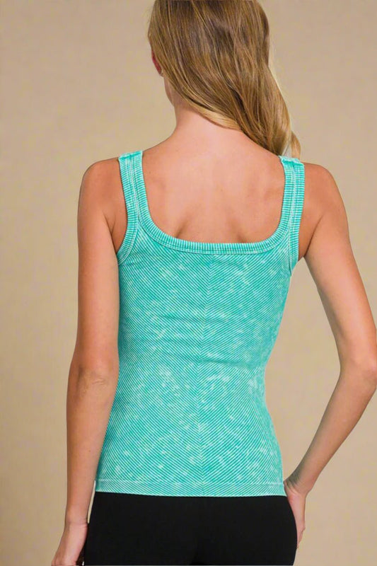 Zenana - Washed Rib Knit Tank Top in Turquoise