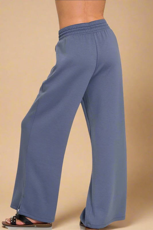 Zenana - Wide Leg Knit Lounge Pants in Dusty Blue