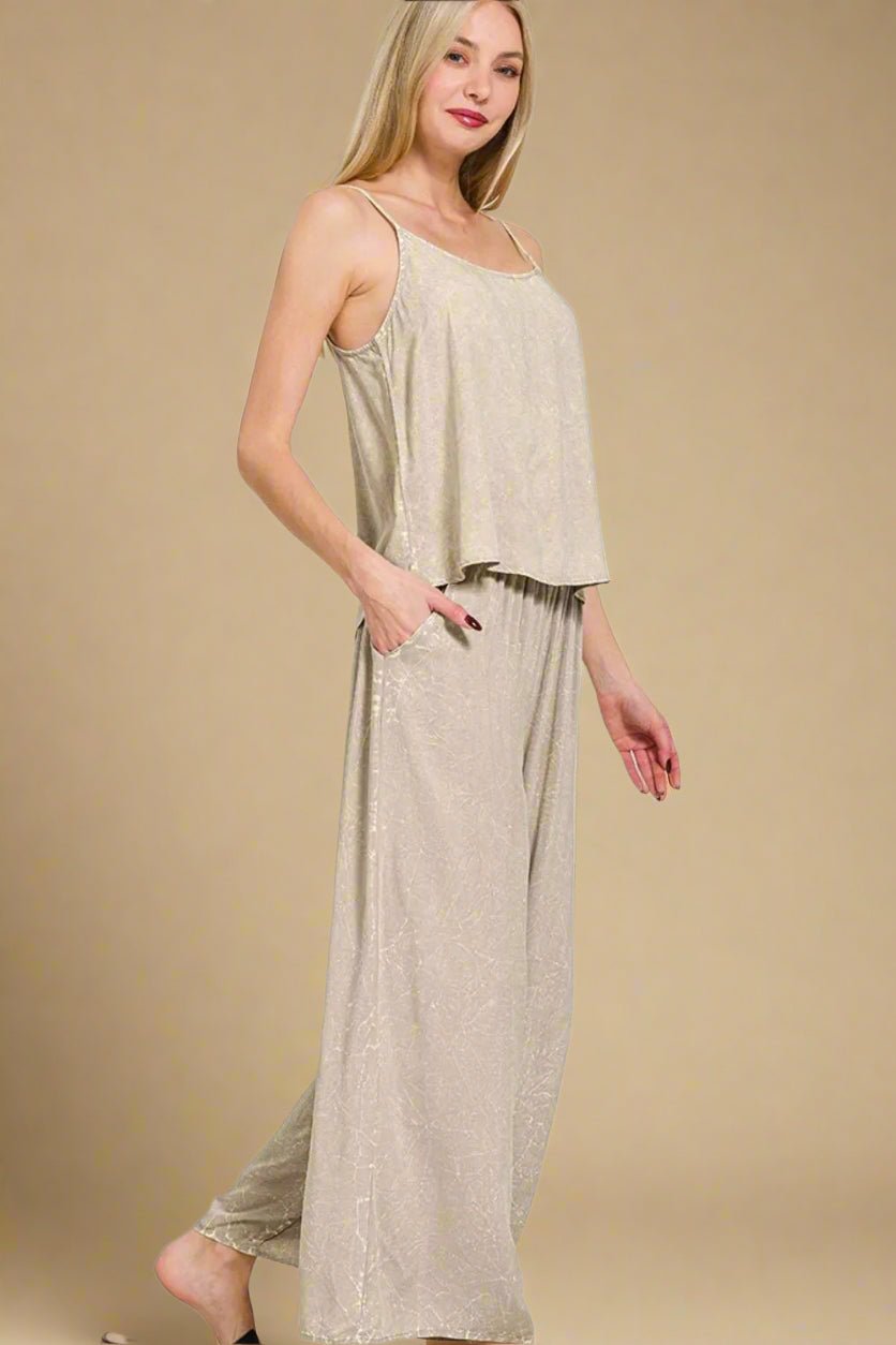 Zenana - Wide Leg Pants Set in Champagne Beige