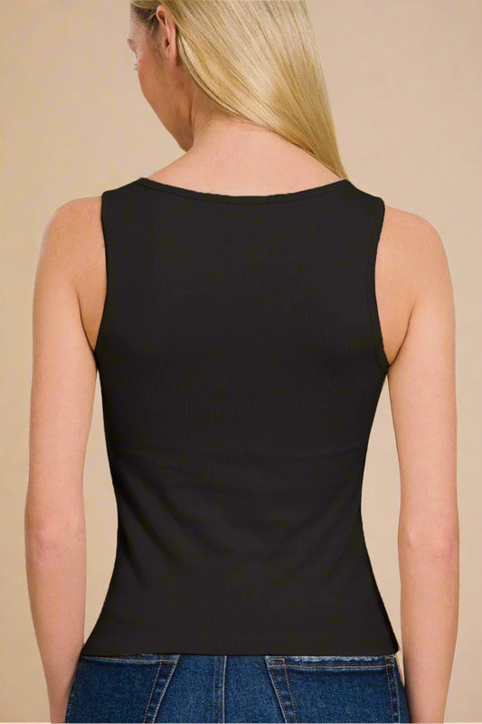 ZenanaSquare Neck Cropped Tank in Balck