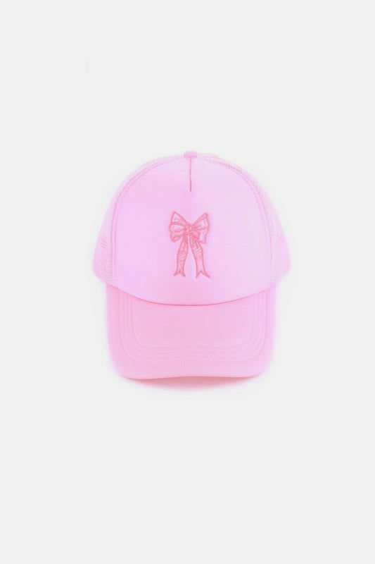 Embroidered Pink Bow Trucker Hat