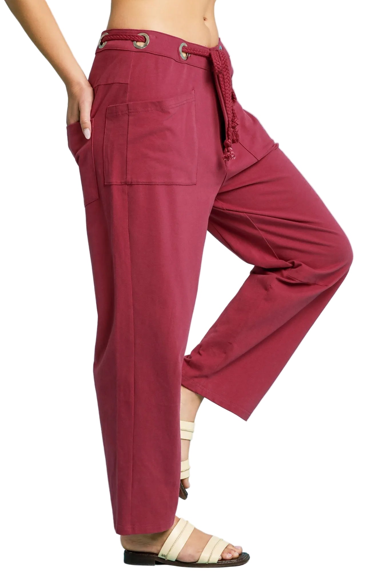 Berry Drawstring Wide Leg Pants