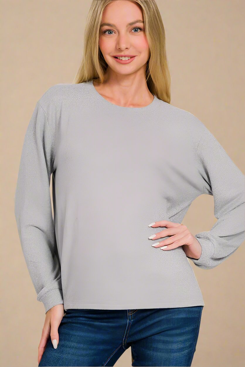 Light Gray Hacci Knit Long Sleeve T-Shirt