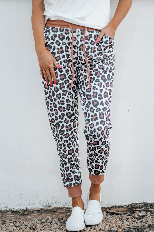 Leopard Print Elastic Waist Joggers