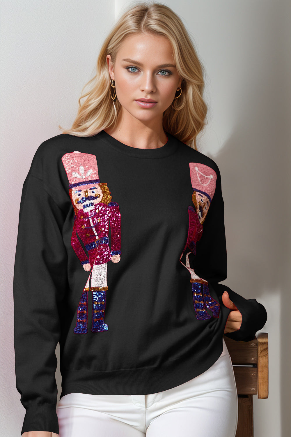 Sequin Nutcracker Long Sleeve Sweater