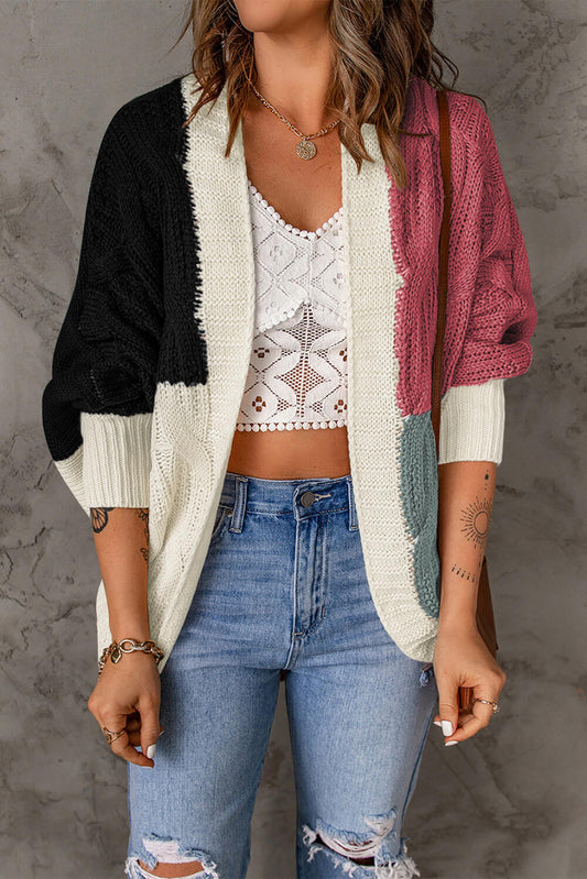 Color Block Cable-Knit Cardigan