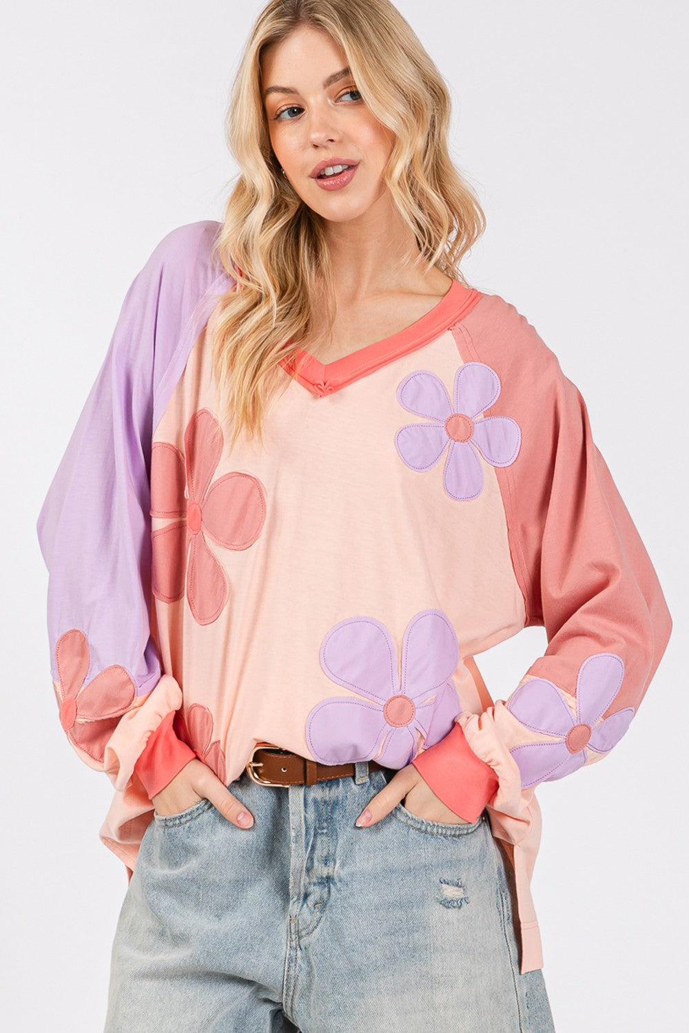 Daisy Patch Color Block Top in Blush