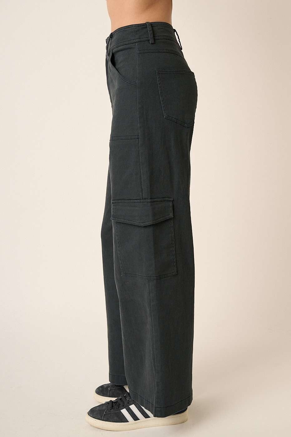 Black Wide Leg High Waist Cargo Pants