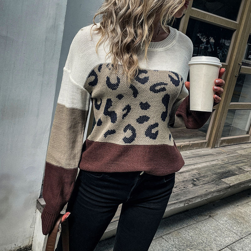 Leopard Color Block Tunic Sweater