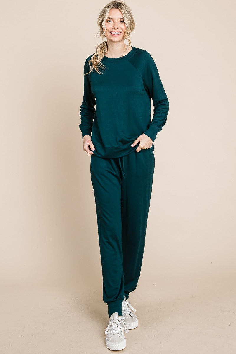 Hunter Green Long Sleeve Top & Pants Lounge Set