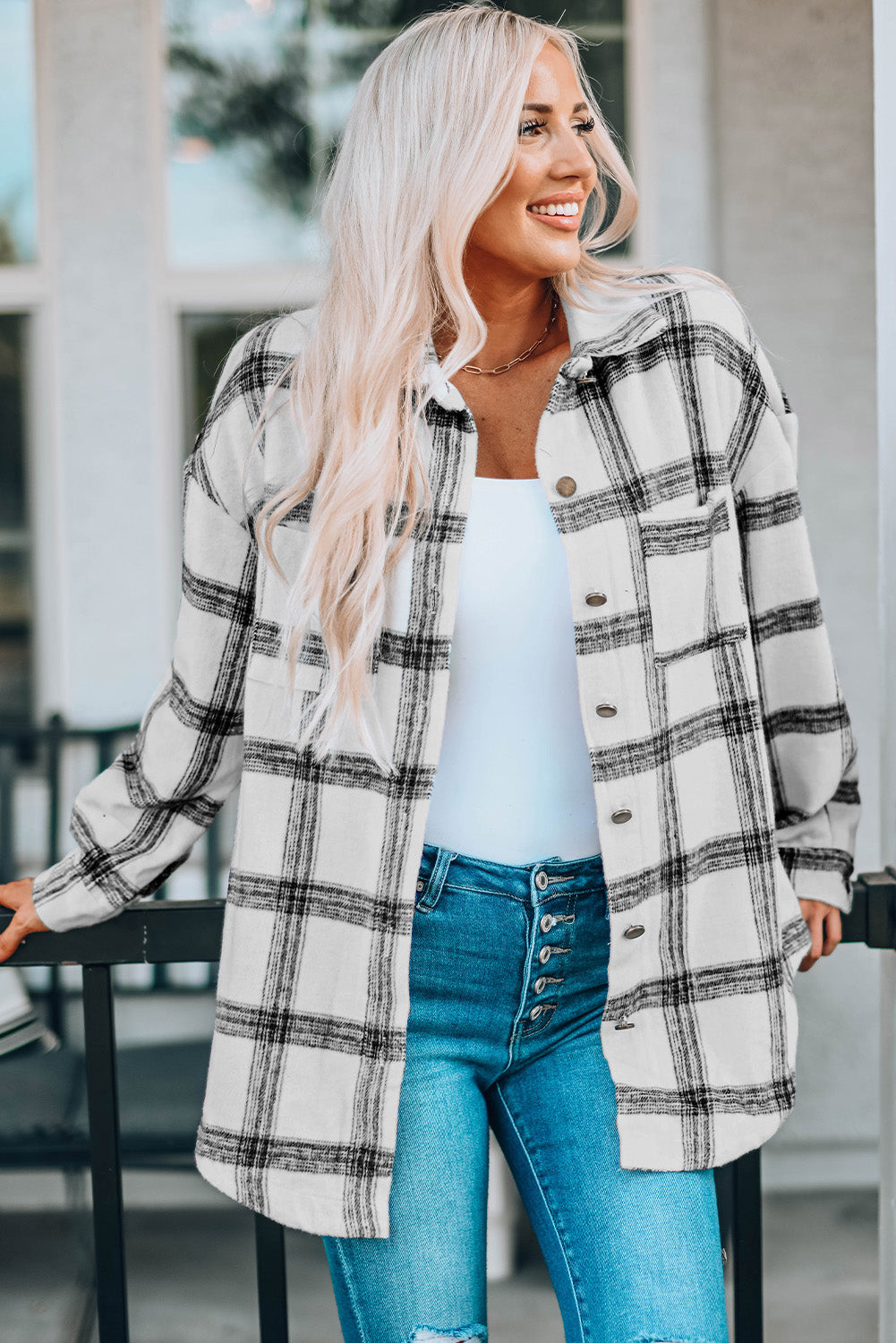 Plaid Curved Hem Longline Shacket