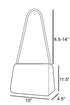 Line drawing of a handbag with dimensions labeled