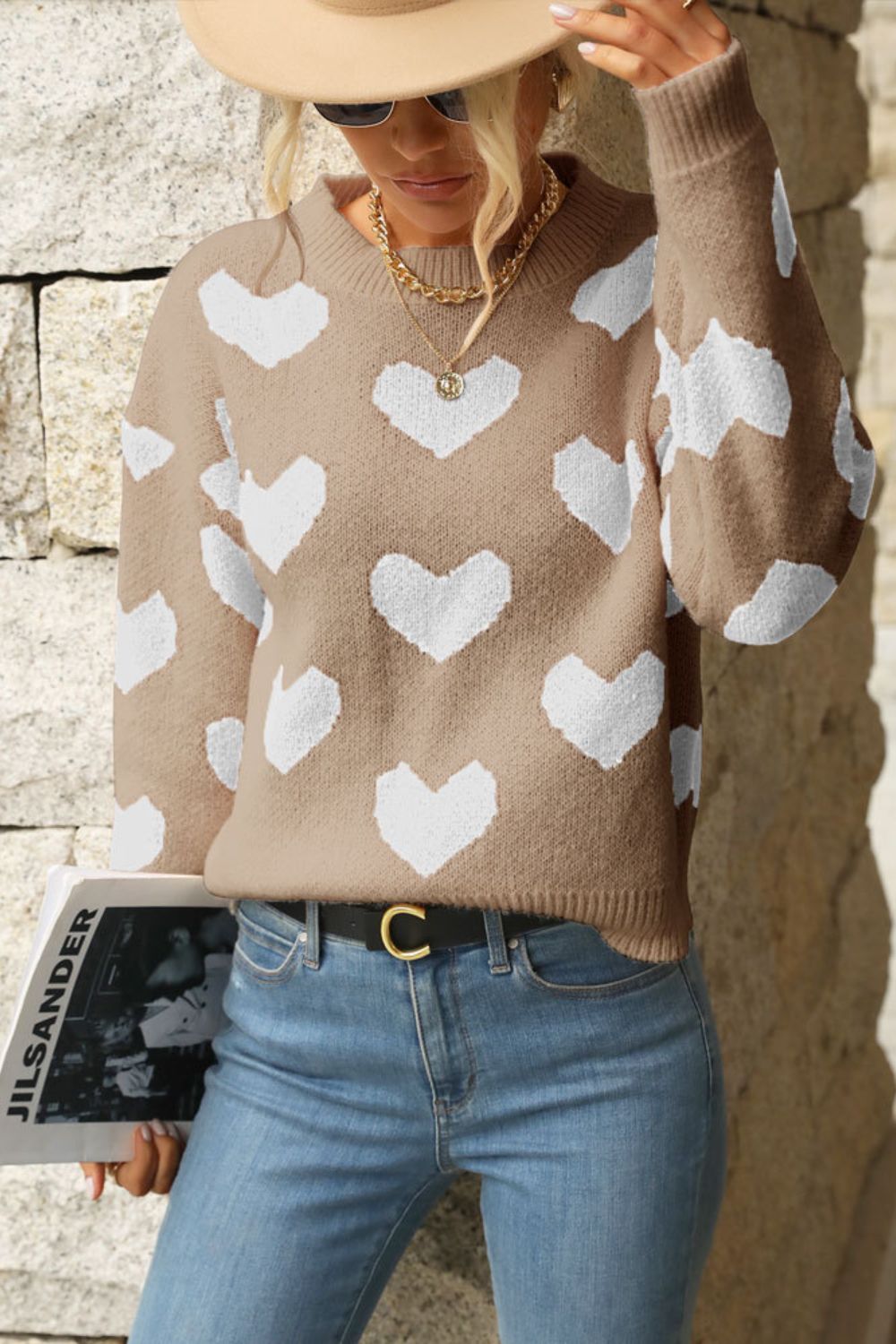 Heart Pattern Long Sleeve Sweater