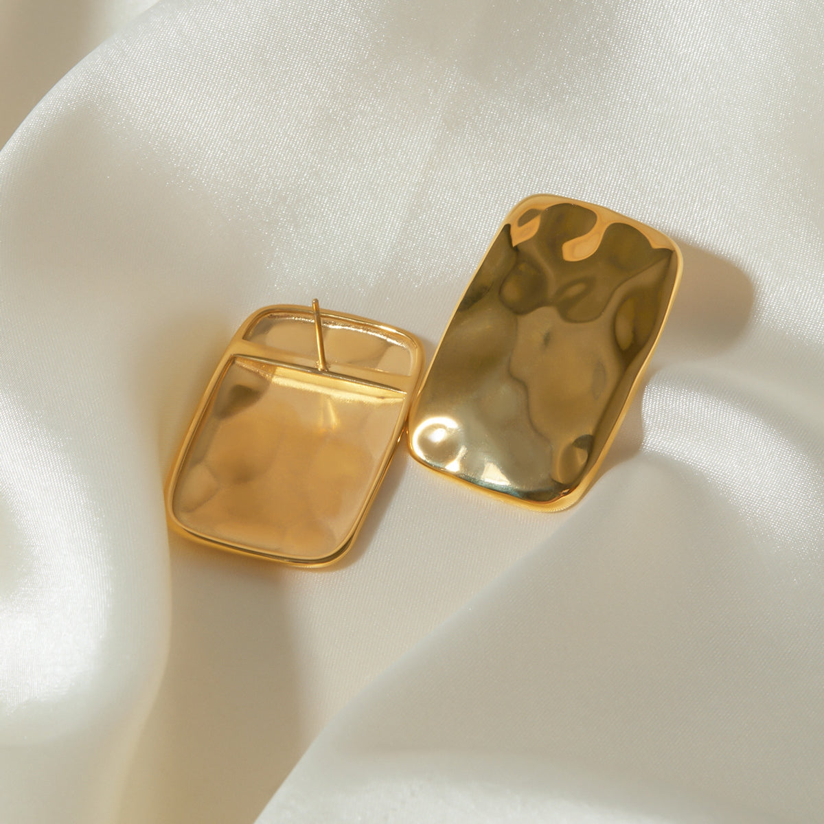 Gold Hammered Square Earrings