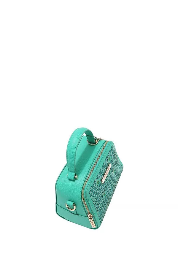 Green backpack on a white background
