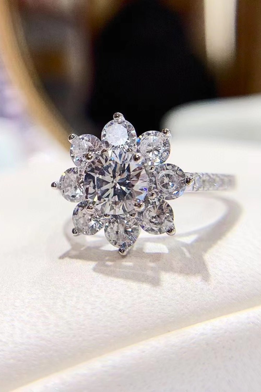 1 Carat Moissanite & Zircon Silver Flower RingRingBeach Rose Co.