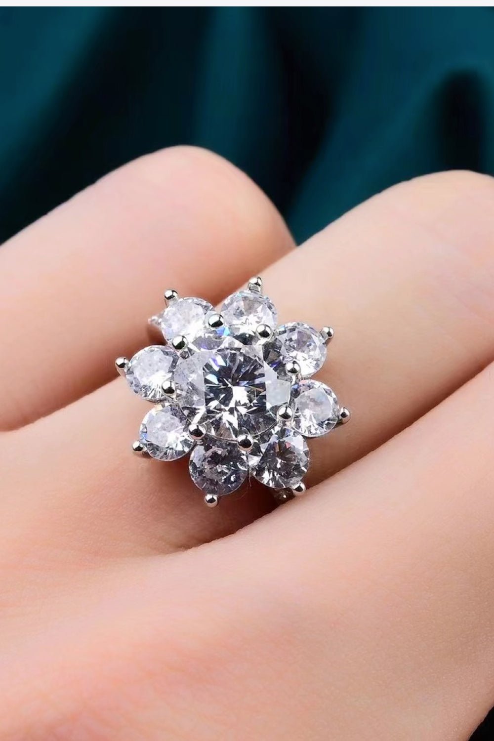 1 Carat Moissanite & Zircon Silver Flower RingRingBeach Rose Co.