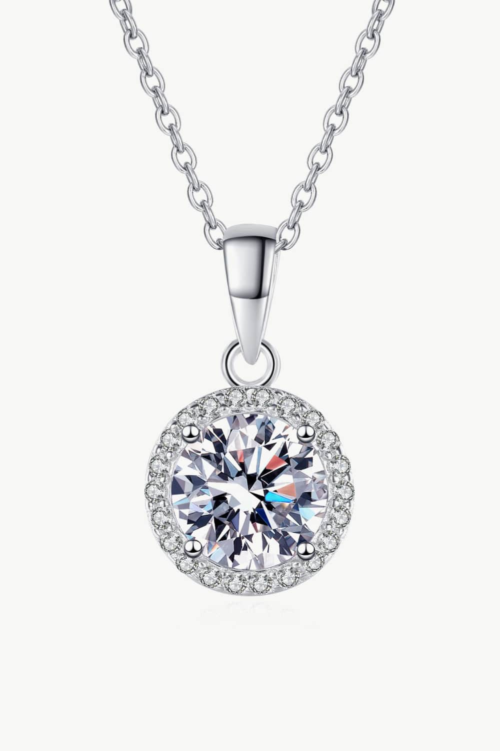 1 Carat Round Moissanite Silver Pendant NecklaceNecklaceAdored