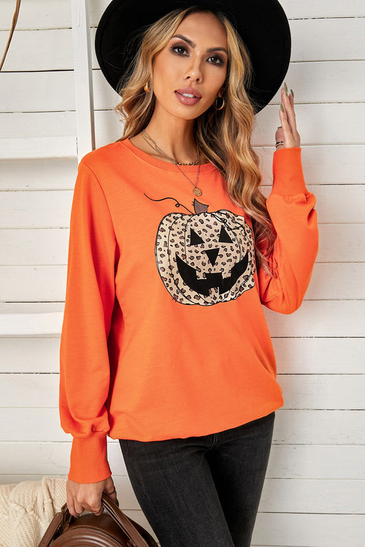 Orange Leopard Print Jack-O-Lantern Sweatshirt