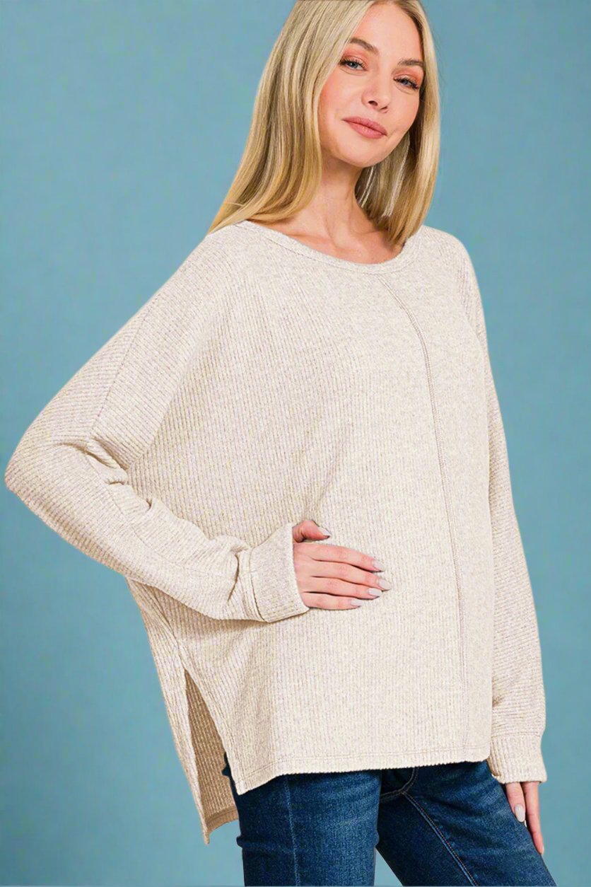 Sand Beige High-Low Hem Tunic T-Shirt