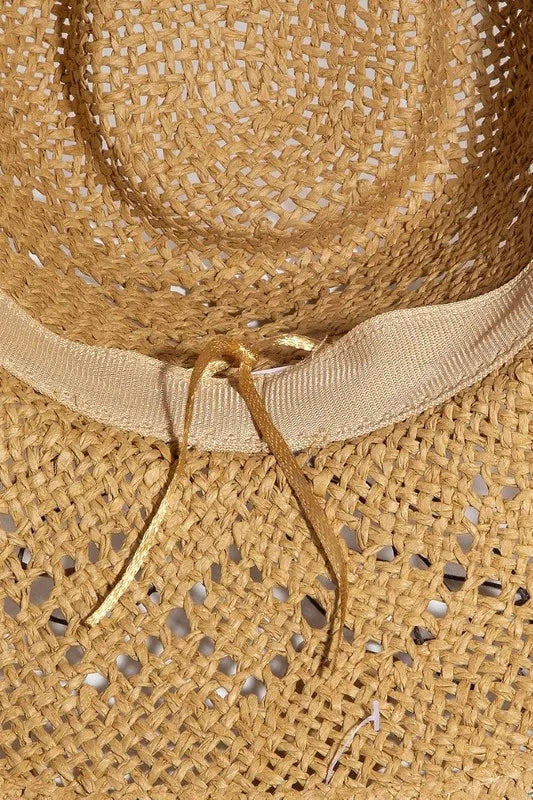 Close-up of a straw hat with a ribbon