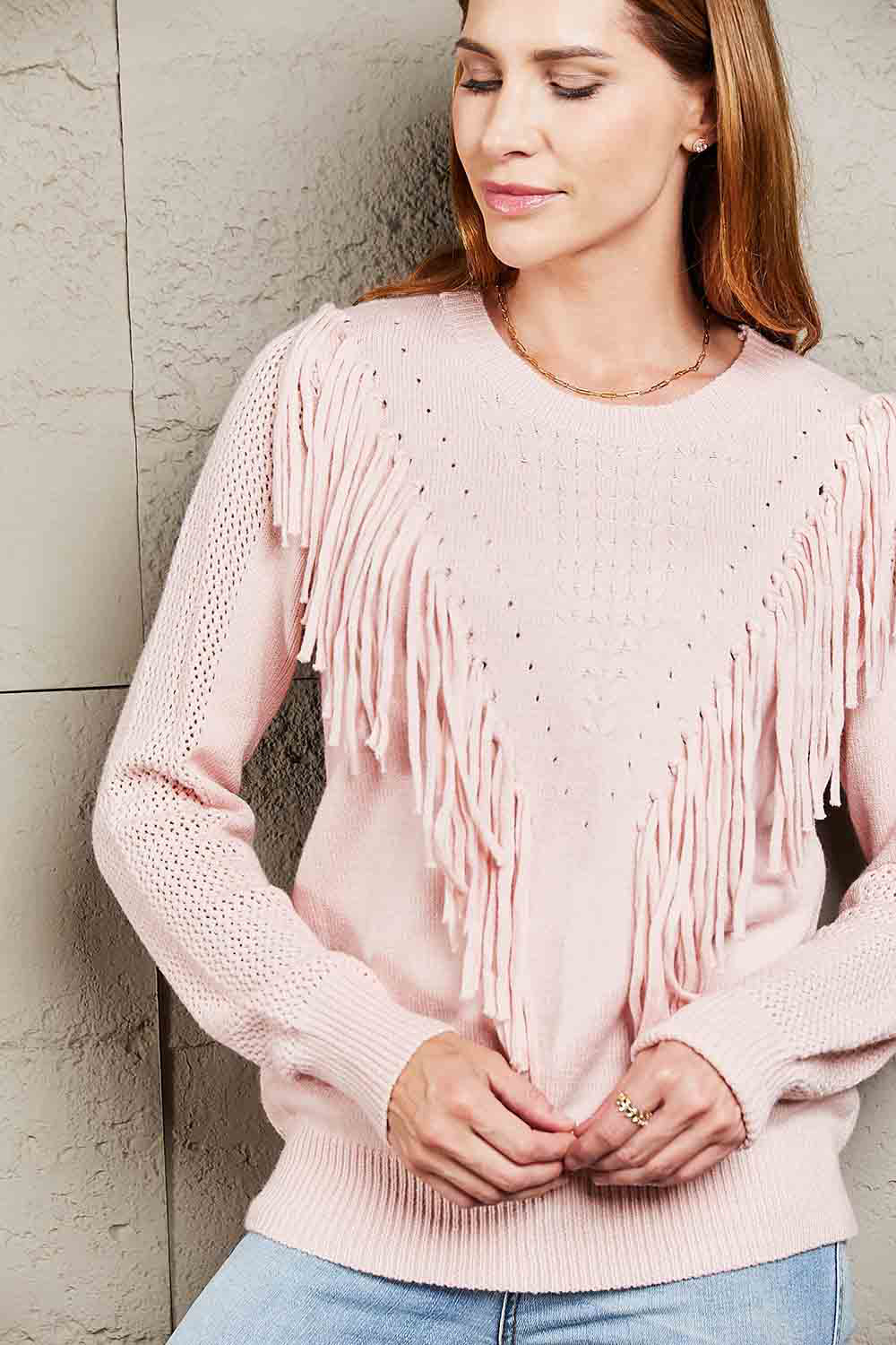 Fringe Detail Long Sleeve Sweater