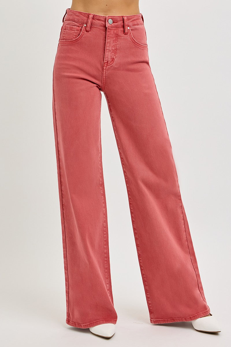 High Rise Tummy Control Wide Leg Jeans in Brick