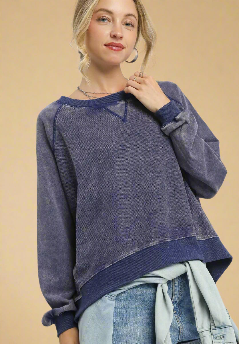 Faded Navy Mineral Wash Pullover Sweatshirt