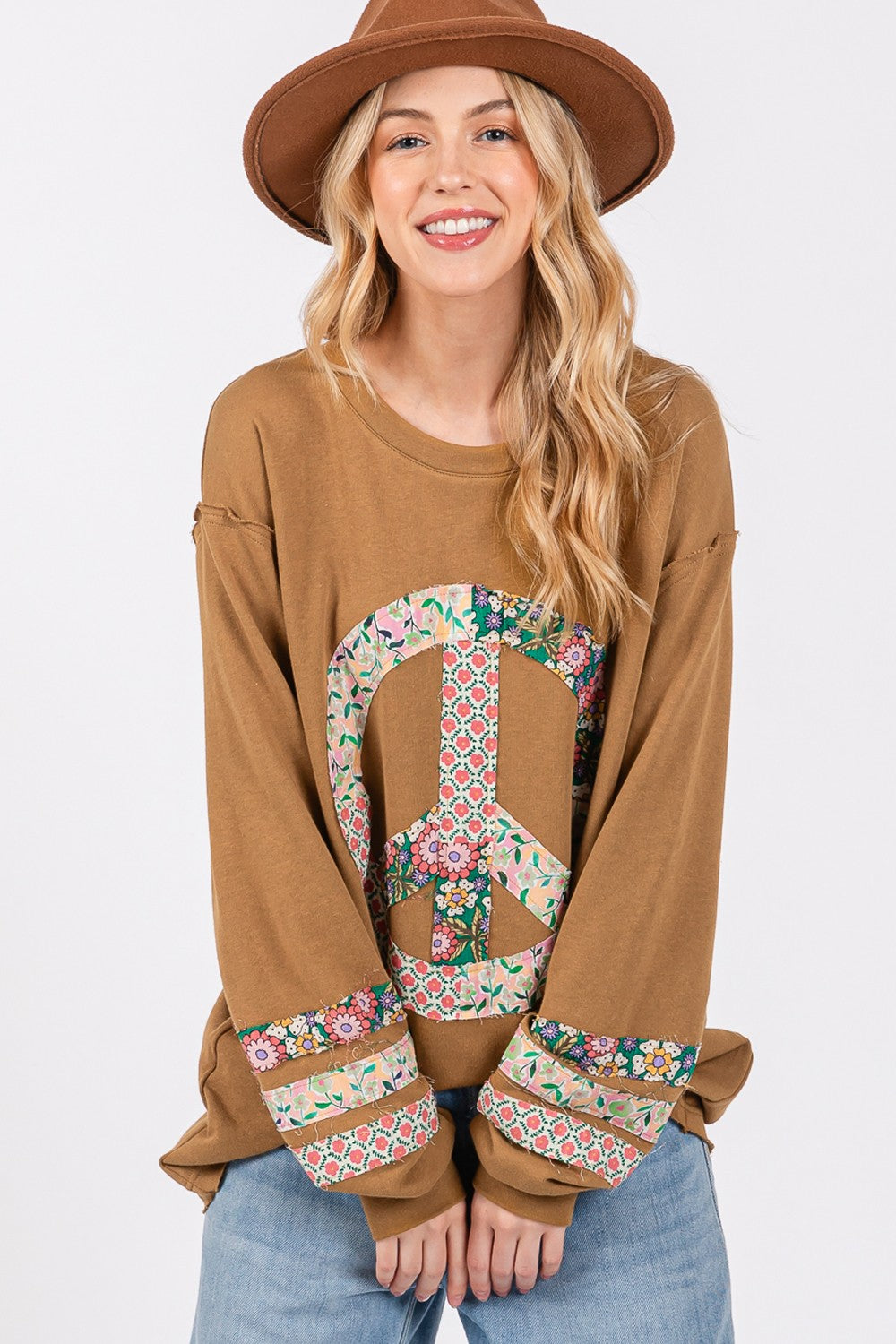 Peace Patch Long Sleeve Top in Bronze