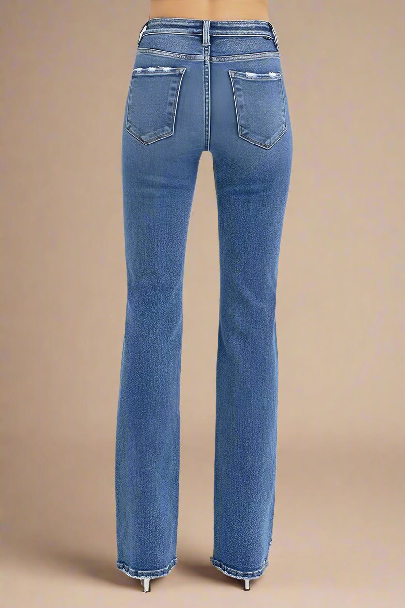 Blue jeans on a gray background