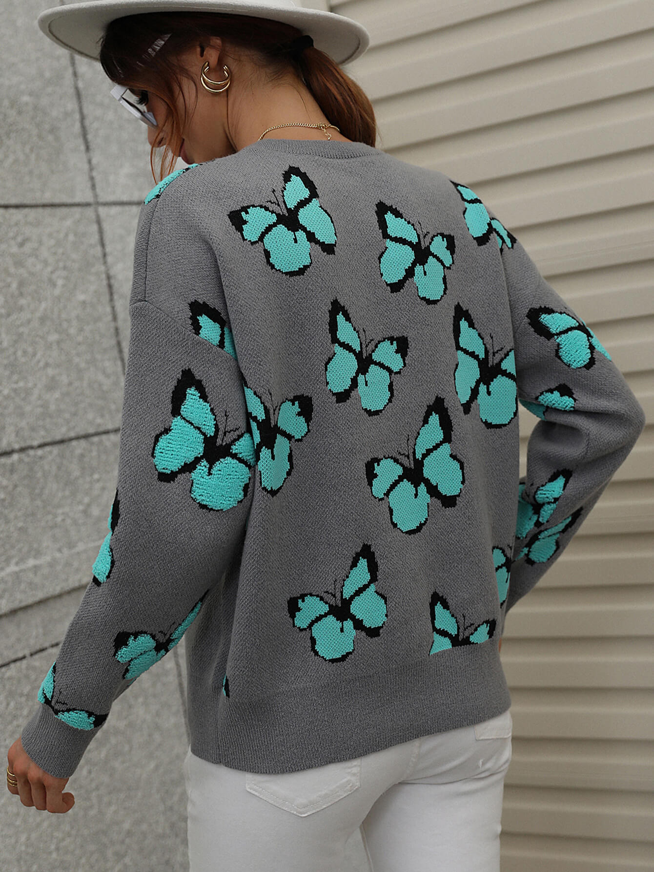 Butterfly Pattern Long Sleeve Sweater