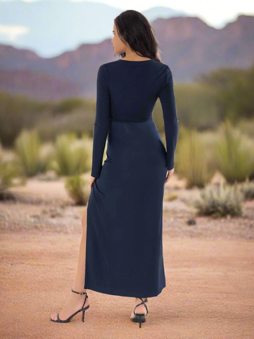 Dark Navy Long Sleeve Midi Dress