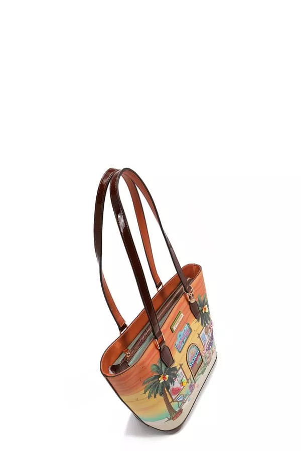 Handbag with a tropical design on a white background