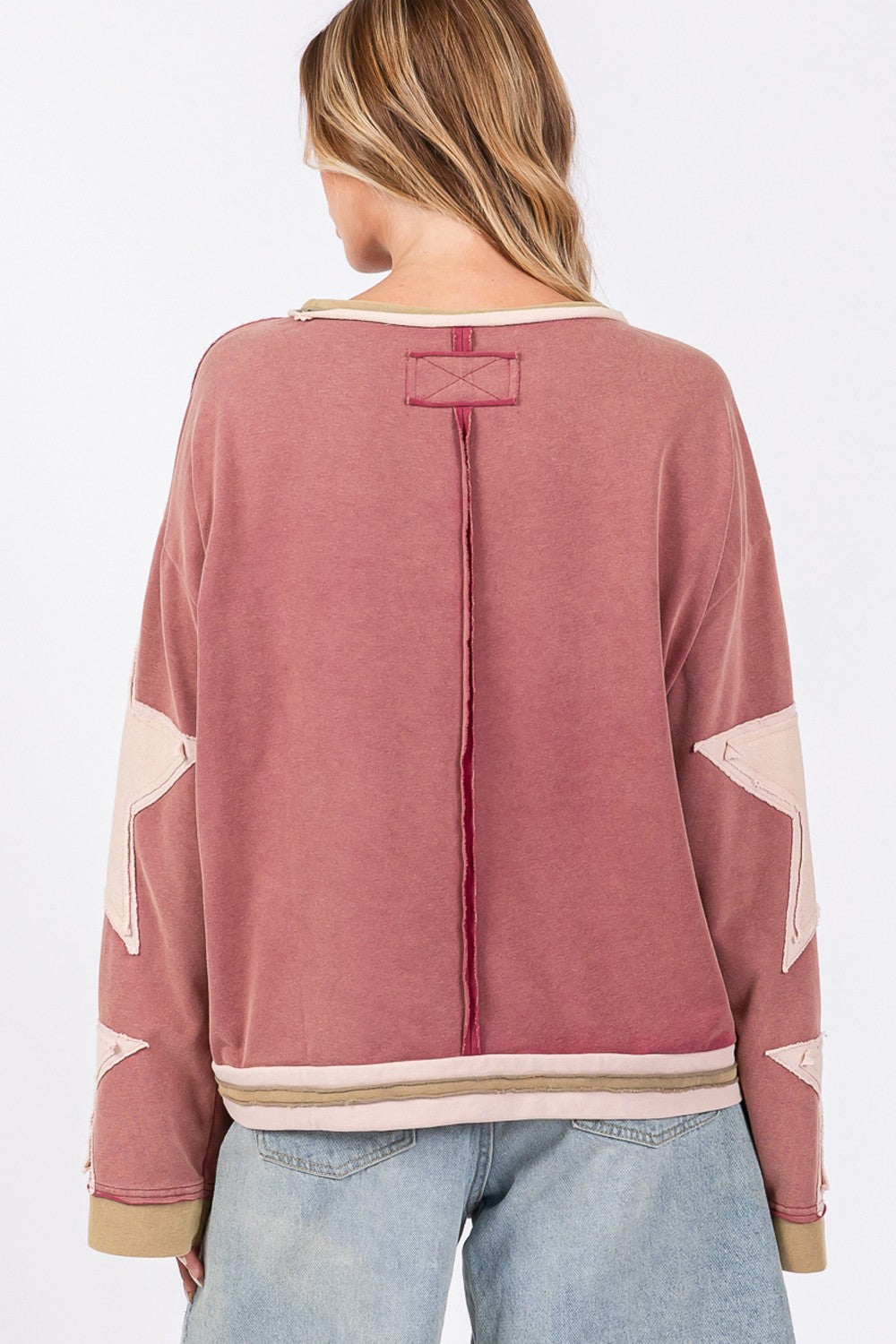 French Terry Star Patch Sweatshirt in Magenta Pink