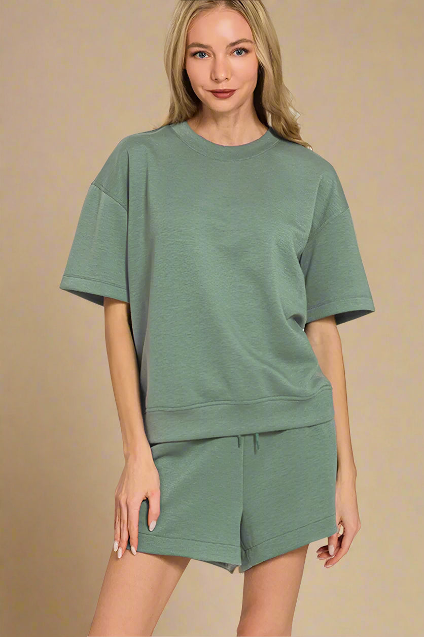 Dusty Sage Short Sleeve Top & Shorts Set