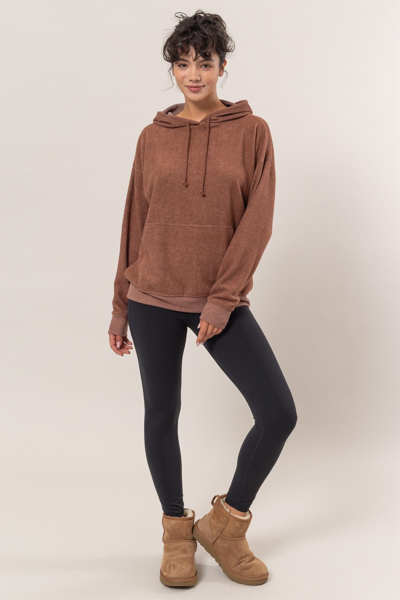 Brushed Long Sleeve Hoodie in Chestnut