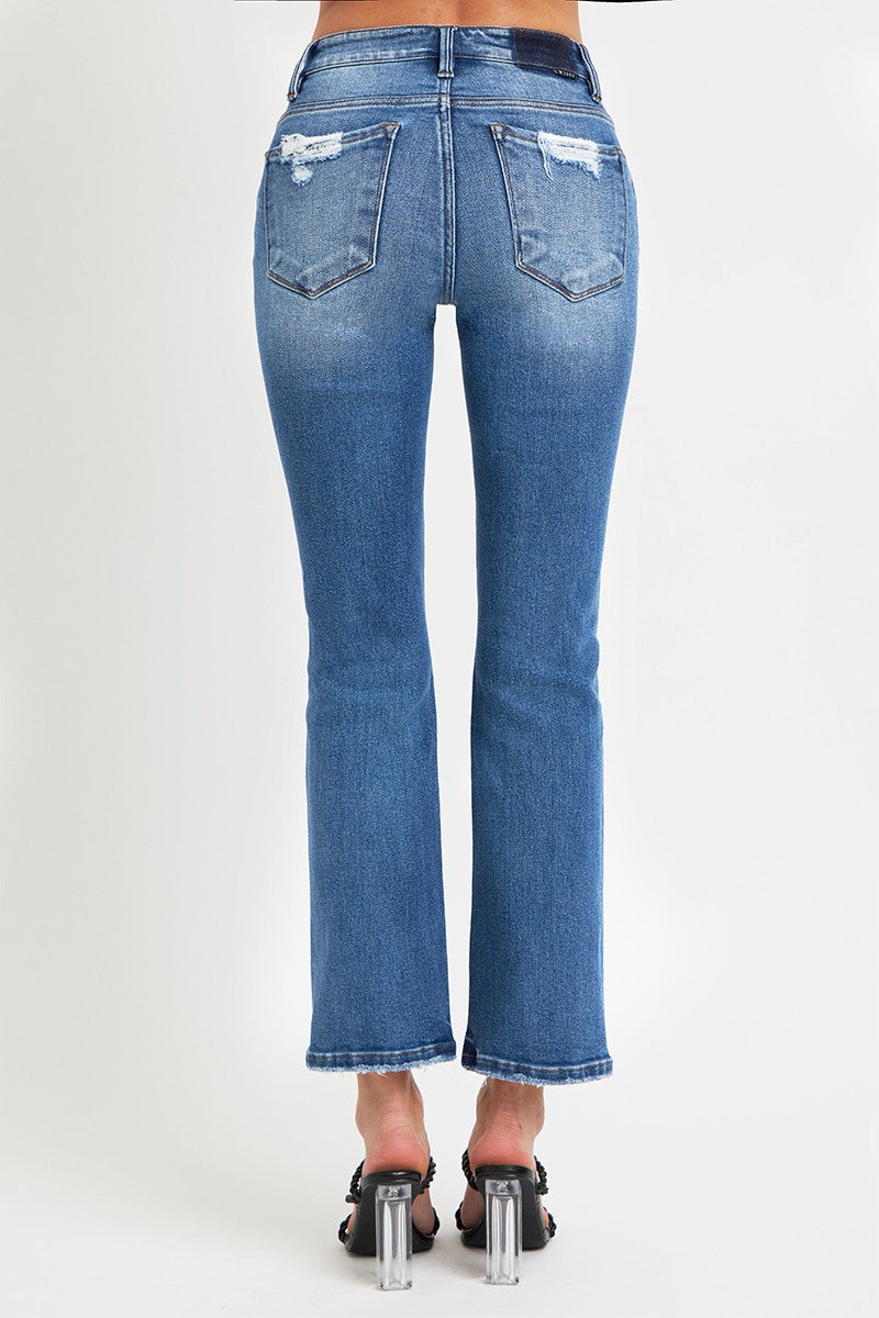 Dark Wash Mid Rise Straight Leg Jeans