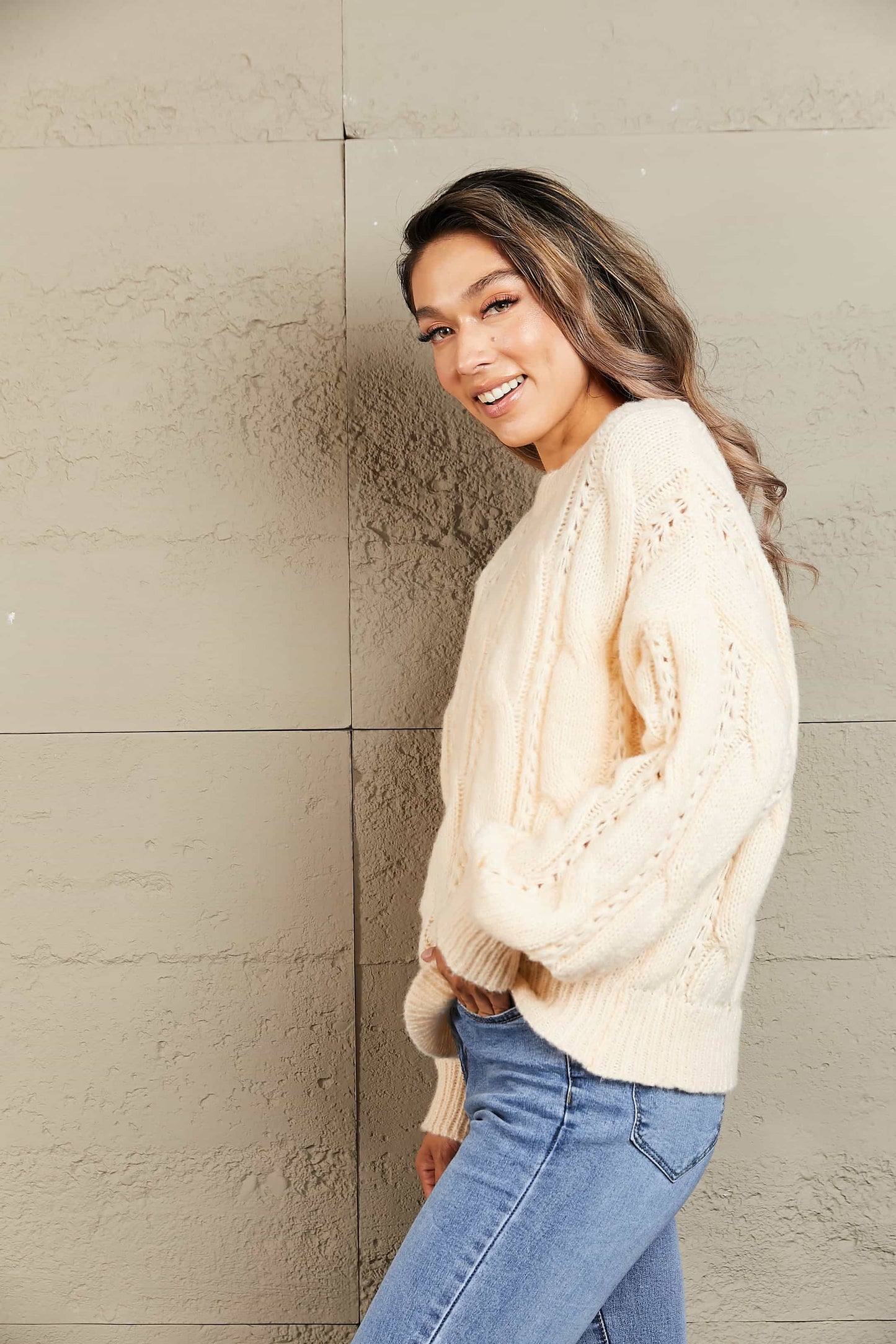 Cable Knit Openwork Sweater