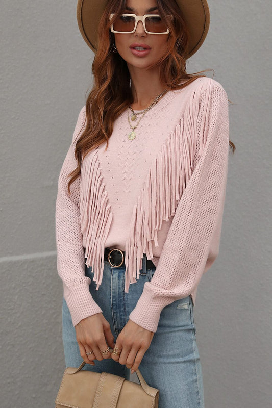 Fringe Detail Long Sleeve Sweater