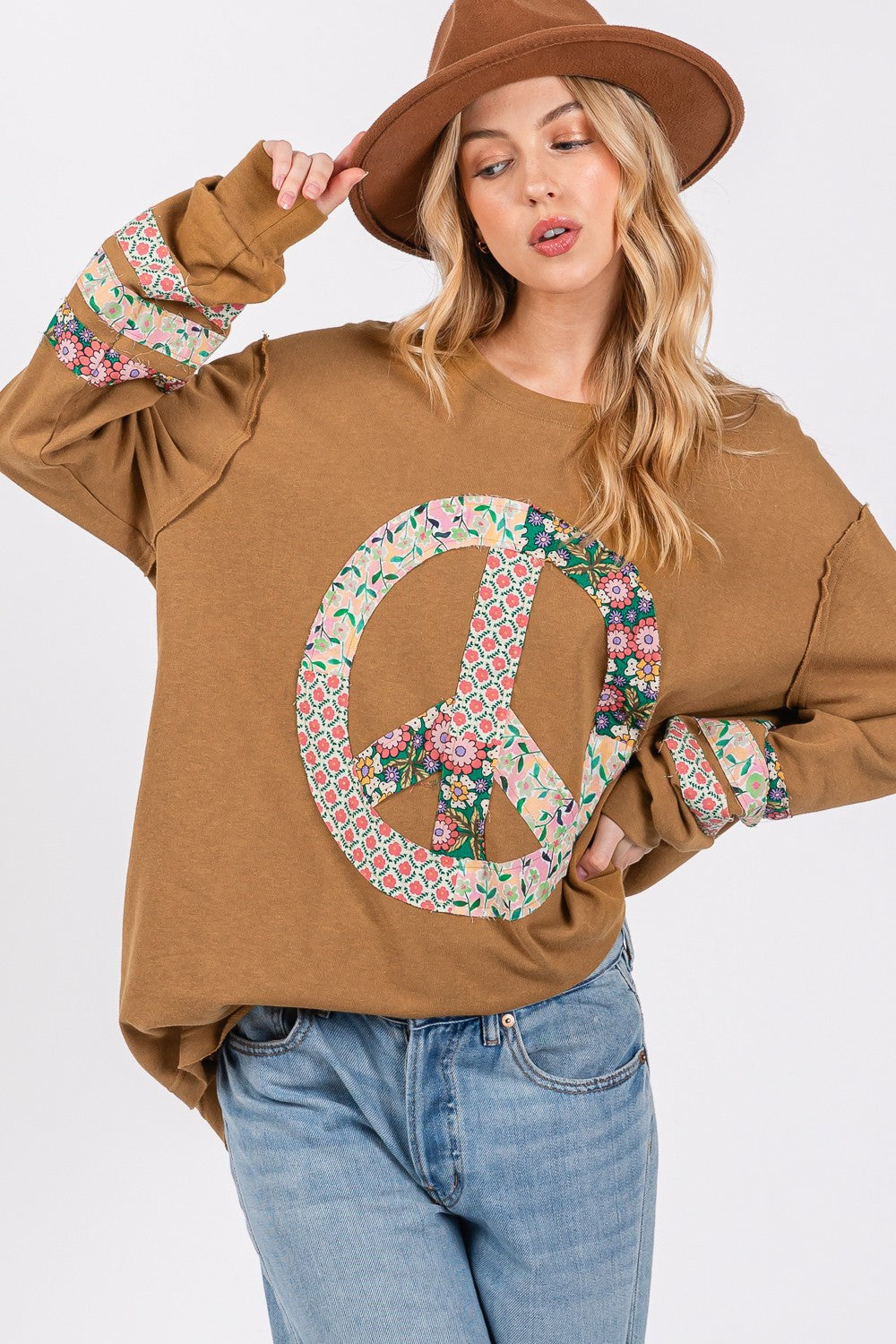 Peace Patch Long Sleeve Top in Bronze