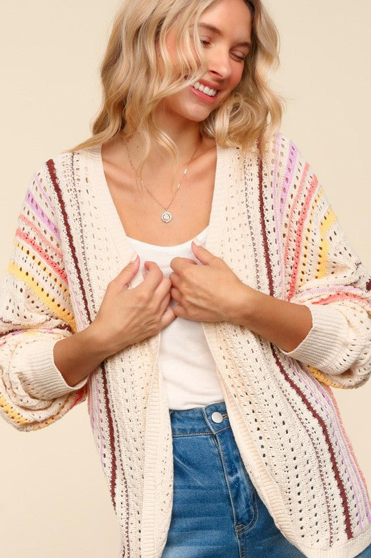 Striped Crocheted Cardigan in Oatmeal