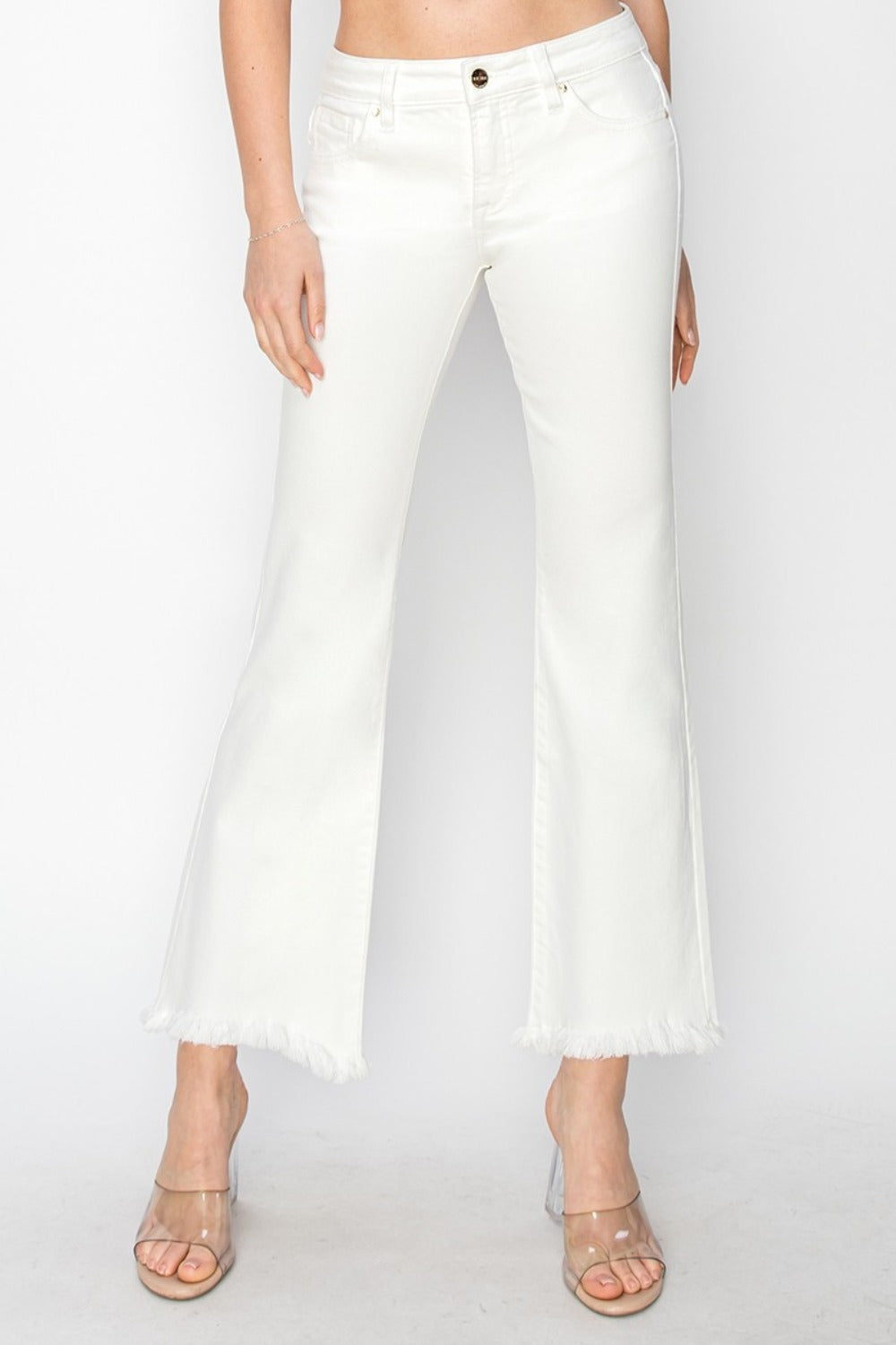 White Tummy Control Crop Flare Step Hem Jeans