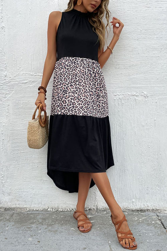 Black Leopard Print Sleeveless Maxi Dress