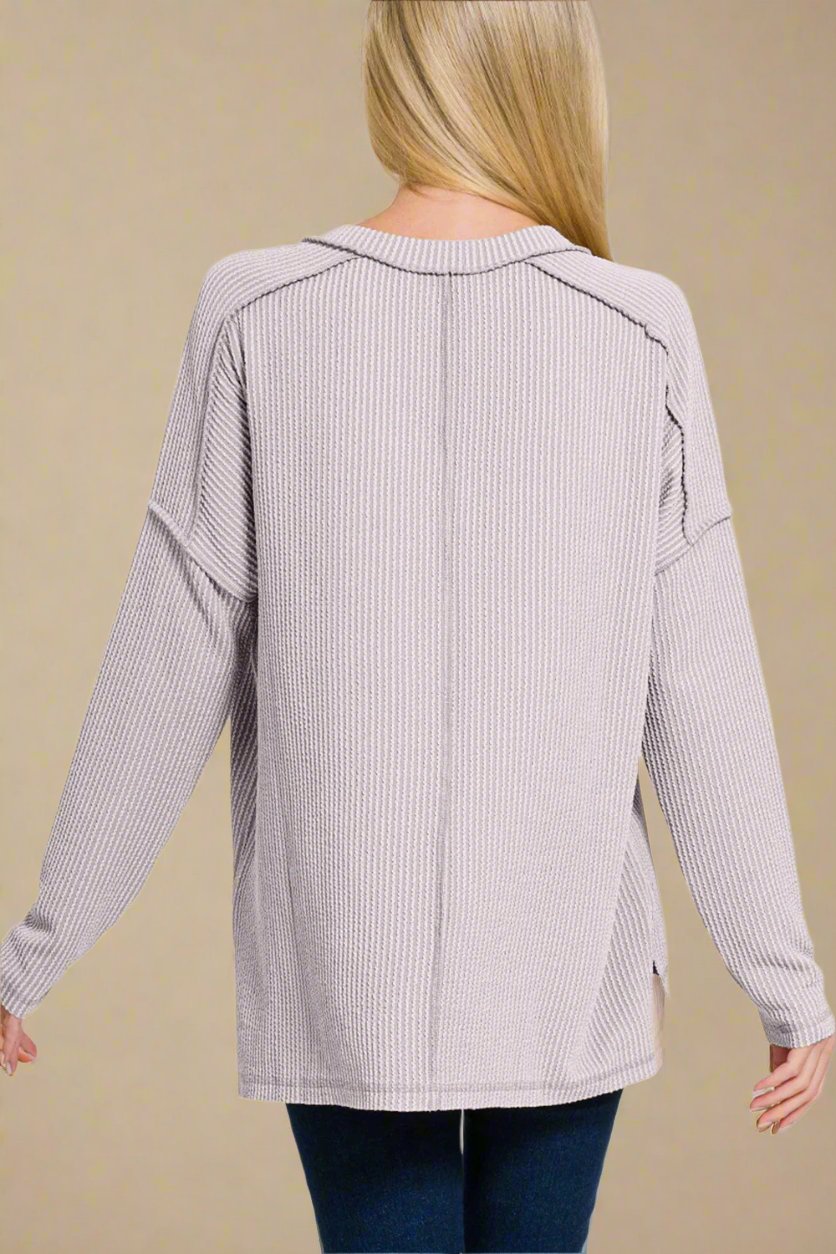 Light Gray Long Sleeve V-Neck T-Shirt