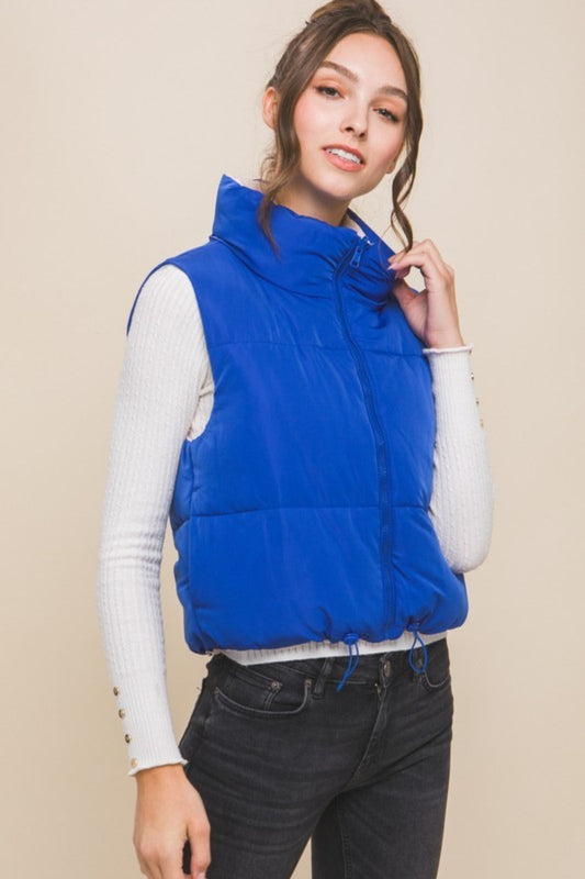 Zip Up Cropped Contrast Reversible Vest in Azure