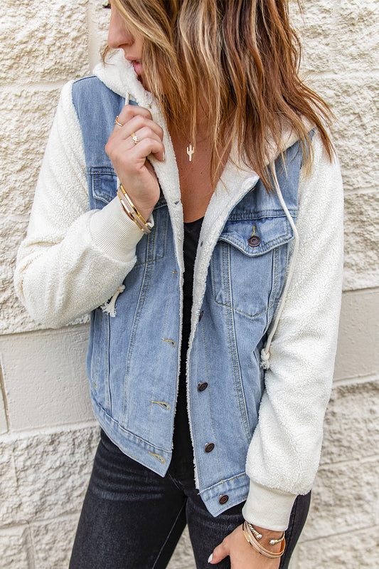 Layered Look Denim Sherpa Hooded Jacket